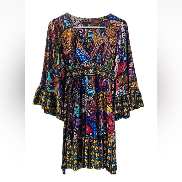 VTG BETSEY JOHNSON Floral Deer Print Fit Flare Dress Women’s Size 6 Vibrant EUC - Picture 1 of 6